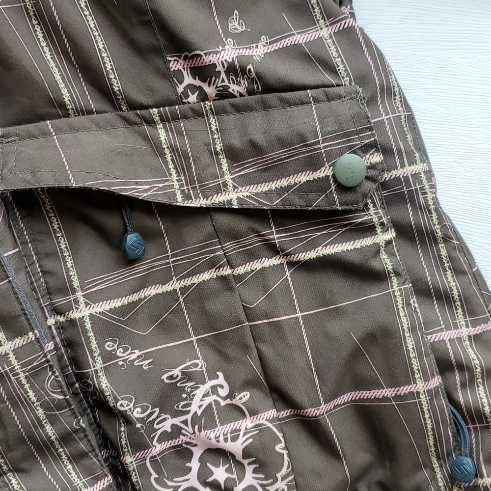 Turbine Brown and Pink Plaid / Floral Girls Snowboard Ski Winter Jacket S - Picture 4 of 7